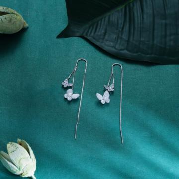 Gorgeous Butterfly Sui Dhaga Silver Earrings - Valentine Collection