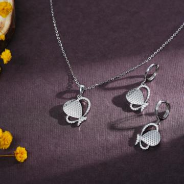 Gleaming Butterfly Silver Pendant with Earrings Set - Valentine Collection