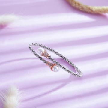 Glamour Double Pearl Silver Bracelet