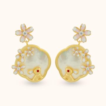 Adorable Blossom and Bunny Gold Polish Silver Earrings