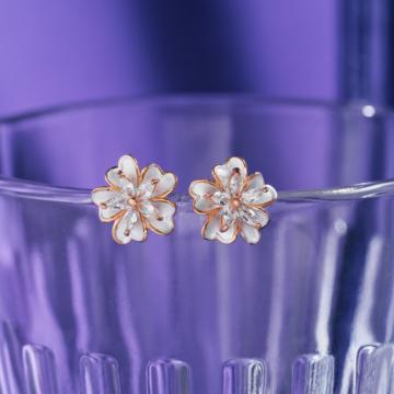 Glamorous Floral Silver Stud Earrings