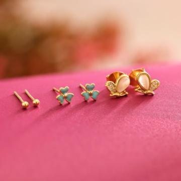 Dainty Butterfly With Floral 3 Stud Silver Earrings
