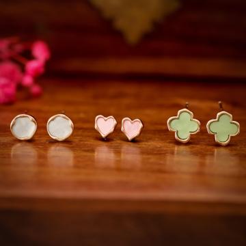 Classic Enamel 3 Stud Silver Earrings