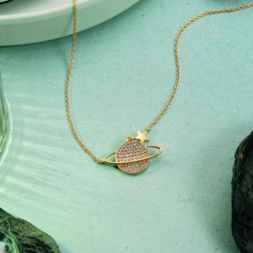 Celestial Planet Bling With Star Silver Necklace - Valentine Collection