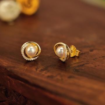 Refined Stone Studded Pearl Silver Earrings