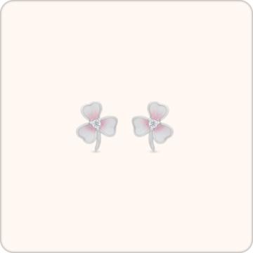 Stylish Floral With Soft Pink Petals Silver Earrings