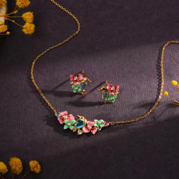 Vivid Springtime Splendor Silver Necklace Set