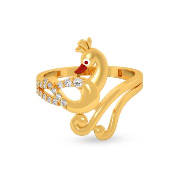 Whimsical Feathers Peacock Radiance Gold Ring - Mayuri Collection