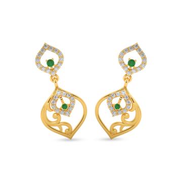 Enhancing Color Stone Leaf Drop Gold Earrings