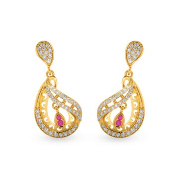 Glorious Pink Stone Gold Earrings