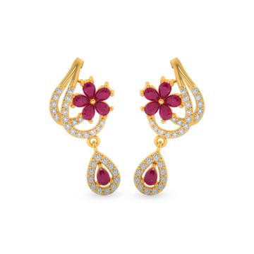 Excellent Red Stone Floral Gold Earrings