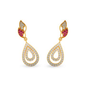 Dazzling Colorful Twin Leaf Gold Earrings