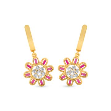 Exotica Red Stone Floral Hoop Gold Earrings