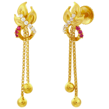 Cute Floral Hanging Balls Gold Earrings