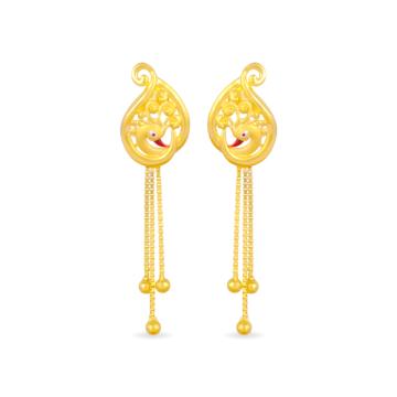 Adorable Paisley Peacock Gold Earrings