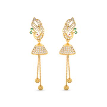Glamorous White Stones Peacock Gold Earrings