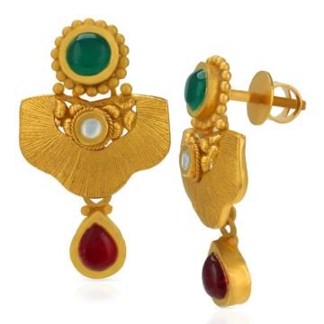 Attractive Multi Colored Stone Gold Earrings