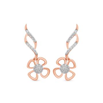 Rose Gold Floral Design Diamond Earrings-EF IF VVS-18kt Rose Gold