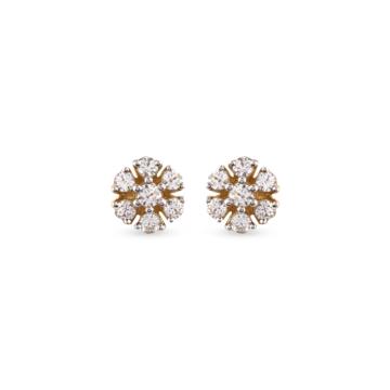 Floral Design Stud Diamond Earrings-EF IF VVS-18kt Yellow Gold