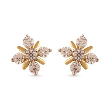 Splendid Star Design Diamond Earring-EF IF VVS-18kt Yellow Gold