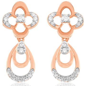 Floral Stud with Diya Hanging Diamond Earrings-EF IF VVS-18kt Yellow Gold
