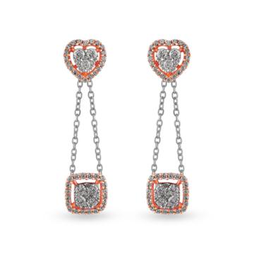 Lovely Heart Shaped Diamond Drop Earrings-EF IF VVS-18kt Rose Gold