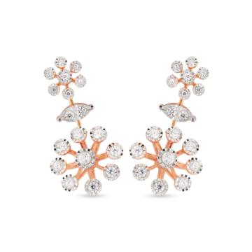 Attractive Dual Floral Diamond Earrings-EF IF VVS-18kt Rose Gold