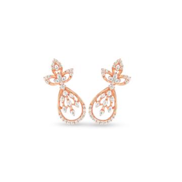 Dainty Inverted Tulip Floral Diamond Earrings-EF IF VVS-18kt Rose Gold