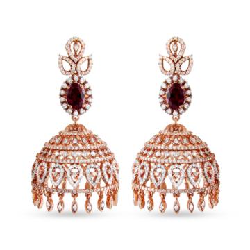 Ethereal Ruby Floral Diamond Earrings-EF IF VVS-18kt Rose Gold