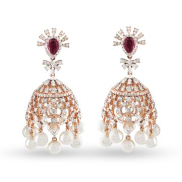 Enchanting Ruby Floral Diamond Earrings-EF IF VVS-18kt Rose Gold