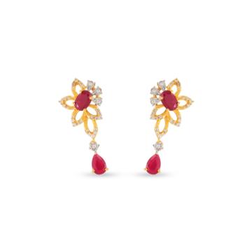 Adorable Floral Ruby Stone Diamond Earrings-EF IF VVS-18kt Rose Gold