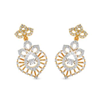 Shimmering Leaf Design Diamond Earrings-736A001028-1-EF IF VVS-18kt Yellow Gold-