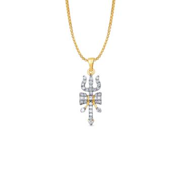 Divine Trishul Pattern Diamond Pendant-736A001154-1-EF IF VVS-18kt Yellow Gold-