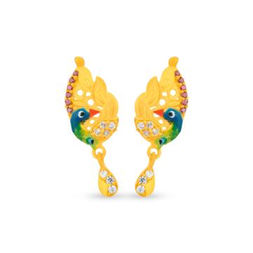 Pretty Multi Stone Enamel Peacock Gold Earrings