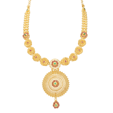 Blossom Floral Semi Ball Beads Long Gold Necklaces