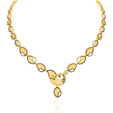 Vintage Enamel Coated Peacock Gold Necklace