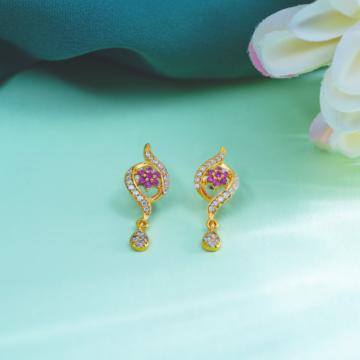 Pretty Pink Floral Gold Earrings