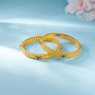 Exquisite Gold Bangles with Green Stones