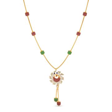 Iridescent Peacock Design Gold Necklace