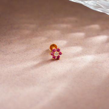 Enticing Pink Stone Floral Gold Nosepin