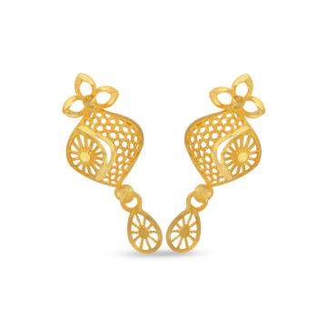 Glorious Tri Petal Floral Gold Earrings