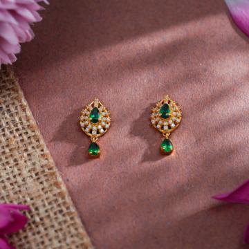 Adorable Dual Stone Tear Drop Gold Earrings