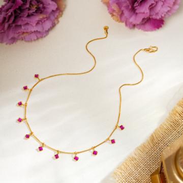 Elegant Pink Charm Gold Necklace