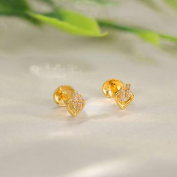 Contemporary Heart Motif Gold Earrings