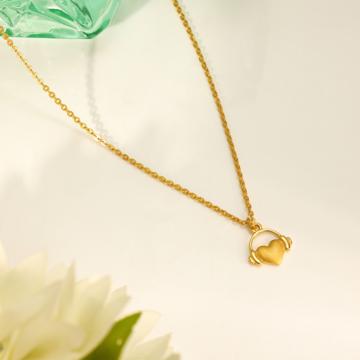 Charming Heart & Headphones Gold Necklace