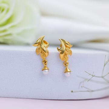 Shimmering Textured Leaf Gold Earrings