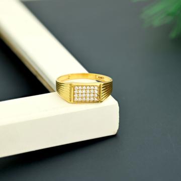 Gold Striped Ring with Rectangle CZ Center