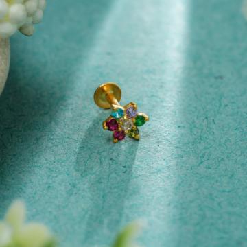 Captivating Multi Stone Floral Gold Nosepin