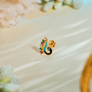 Charming Multi Stone Peacock Gold Nosepin