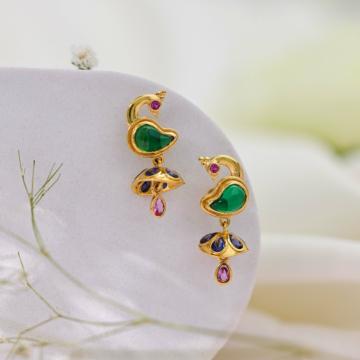 Dazzling Peacock Gold Drop Earrings